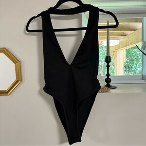 Deep-V Plunge Open Back Bodysuit